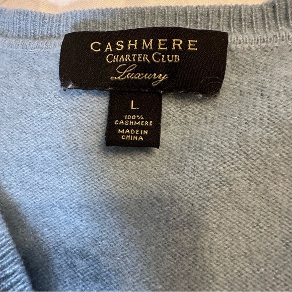 Charter Club Cashmere Sweater Women L Blue Aqua V Neck Long Sleeve Knit(O) - Picture 3 of 8